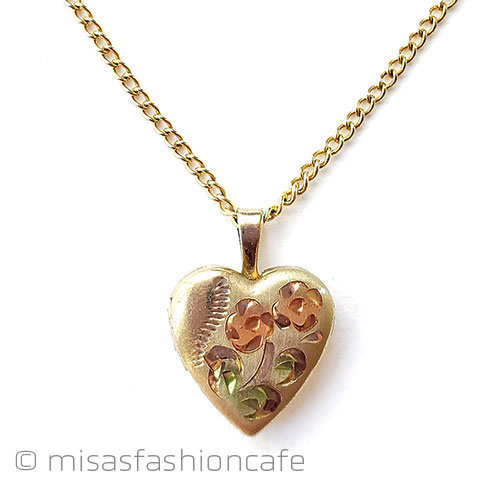 （画像用） 14Kgf　ハート花ロケット アンティーク　ネックレス