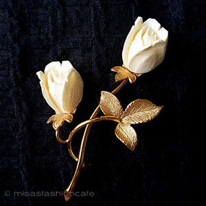 （画像用） 象牙アイボリー14Kgf ローズの花　ブローチ
