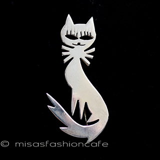 （画像用） スターリングシルバー 猫ブローチ兼ペンダント