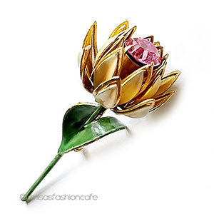 （画像用） SANDOR刻印　ブローチ ビジュー&エナメルのお花