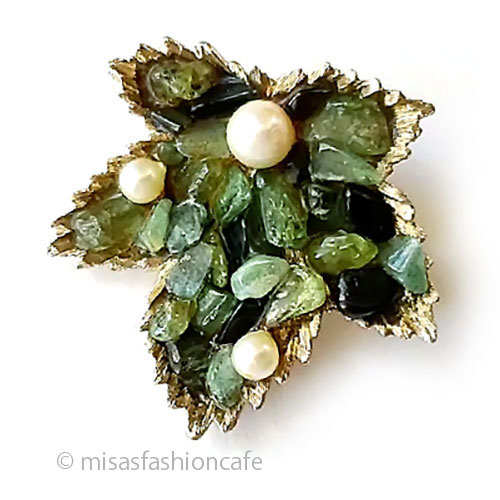 （画像用） SWOBODA　スワボダ 真珠・天然石翡翠の葉