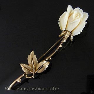（画像用） 本象牙 アイボリー ローズ ブローチ