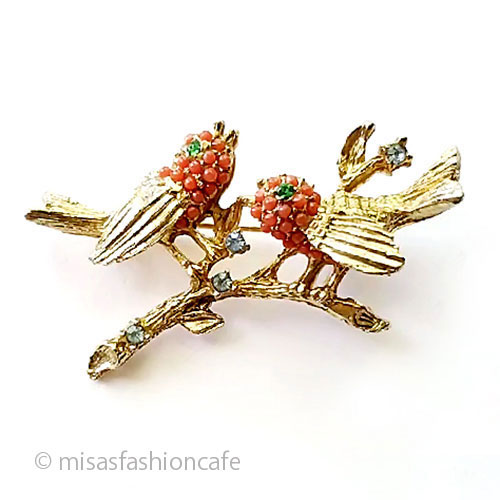 （画像用） ビンテージジュエリー 2羽の小鳥　ブローチ