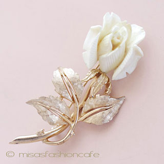 （画像用） 象牙 アイボリー ローズ ブローチ