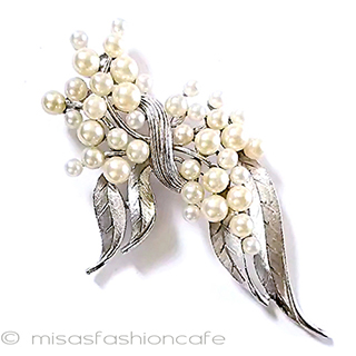 （画像用） Trifari　 トリファリ パール花銀葉リボン