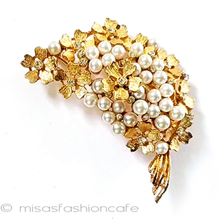 （画像用） ヴィンテージブローチ BSKパール金花ブーケ