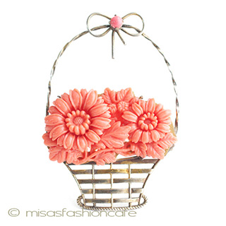 （画像用） スターリングシルバー 花かご銀製　ブローチ