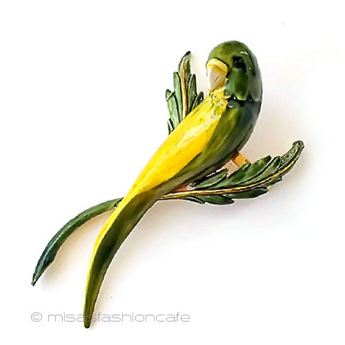 （画像用） Original By Robert 黄緑インコ鳥ブローチ