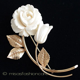 （画像用） 象牙アイボリー 12Kgf 　ローズ　ブローチ