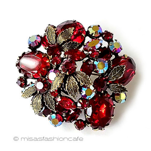 （画像用） Regency　リージェンシー クリスタル＆葉　ブローチ