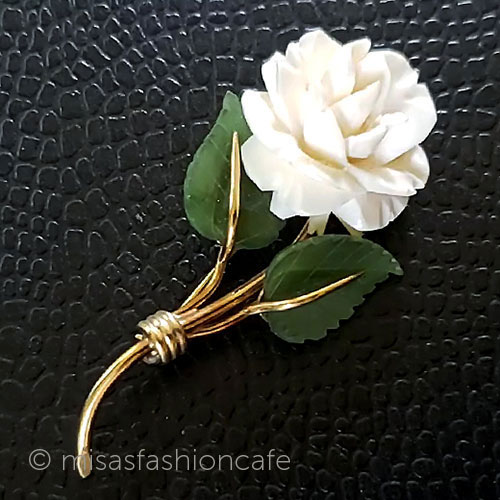 （画像用） 象牙アイボリー12Kgf ローズの花　ブローチ