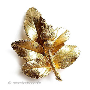 （画像用） アンティークジュエリー 金ローズの花ブローチ