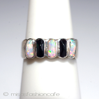 （画像用） 天然石オパール・オニキス スターリング　銀製リング