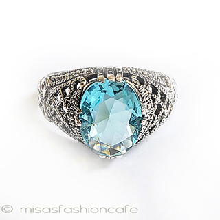 （画像用） アクアマリン　リボン　 スターリング刻印リング