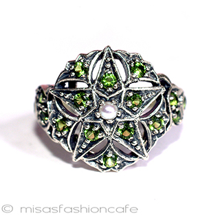 （画像用） 真珠ペリドット　リング 星スターリングシルバー