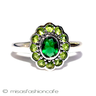 （画像用） エメラルド&ペリドット指輪 スターリング刻印リング