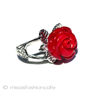 （画像用） 珊瑚コーラル　ローズ 18k gp ゴールド・リング