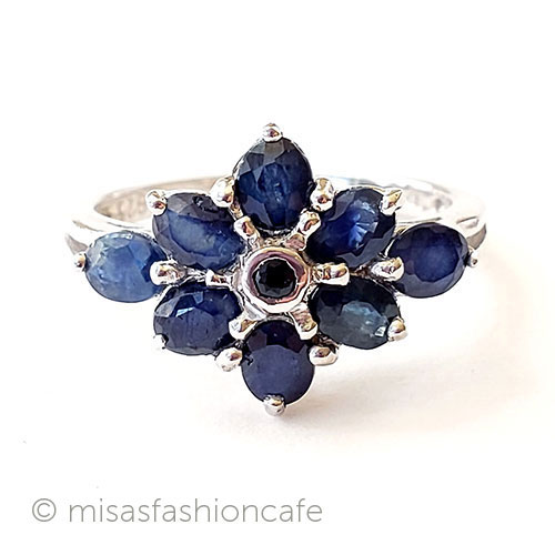 （画像用） 天然石サファイアのお花 アンティークリング指輪