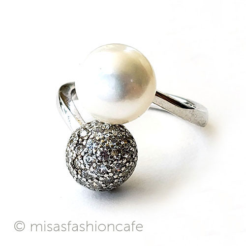 （画像用） 真珠パール＆トパーズ指輪 スターリング刻印リング