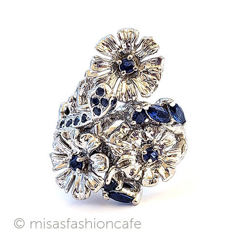 （画像用） 天然石サファイアのお花 アンティークリング指輪