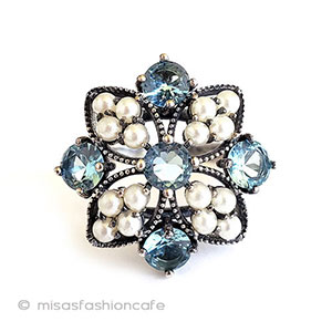 （画像用） アクアマリン・パール指輪 スターリングシルバー925