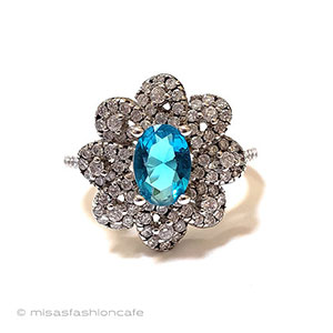 （画像用） スターリング925刻印指輪 アクアマリン銀製花リング