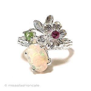 （画像用） 天然オパール花リング スターリング銀製指輪