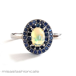 （画像用） 天然石オパール・サファイア スターリングシルバー指輪