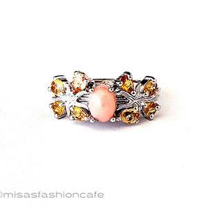 （画像用） 天然オパール・シトリン花 スターリングシルバー指輪