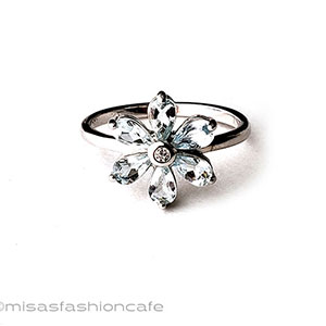 （画像用） 天然石アクアマリンのお花 スターリングシルバー指輪