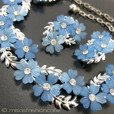 （画像用） ブルーフラワー　セット ネックレス＆イヤリング