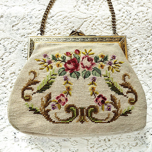 （画像用） ビンテージバッグ　大 プチポアン　お花刺繍