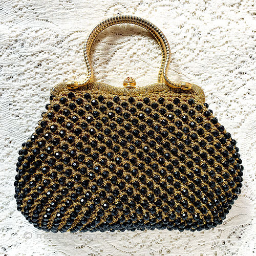 （画像用） ヴィンテージバッグ イタリア製ビーズ編み