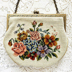（画像用） ヴィンテージバッグ（大） 花ブーケ刺繍プチポアン