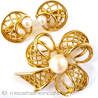 （画像用） Trifari　 トリファリ パールりぼんセット