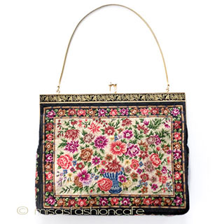 （画像用） ヴィンテージ　バッグ 総刺繍お花 プチポアン