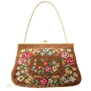 （画像用） ビンテージ　バッグ ローズ刺繍プチポアン
