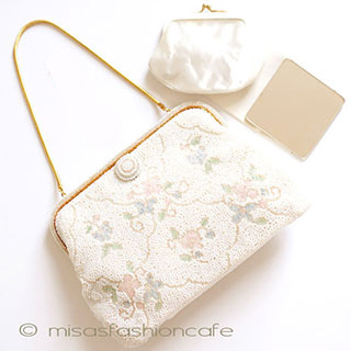 （画像用） ヴィンテージ　バッグ 仏製ビーズ総刺繍お花