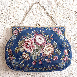 （画像用） ヴィンテージ　バッグ　 プチポアン花刺繍　特大！