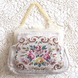 （画像用） ヴィンテージ花刺繍バッグ大 レモンカラーのセルロイド製