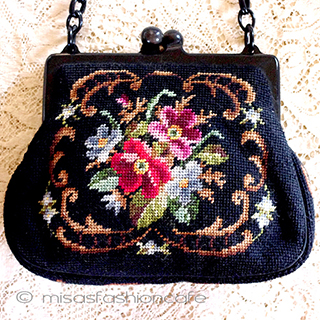 （画像用） ヴィンテージバッグ　刺繍 プチポアン　セルロイド製