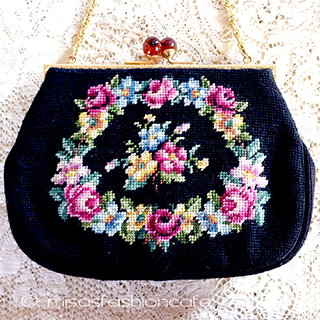 （画像用） ヴィンテージバッグ（大） プチポアン　お花リース