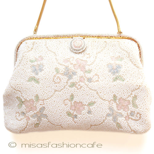（画像用） ヴィンテージ　バッグ 仏製ビーズ総刺繍お花