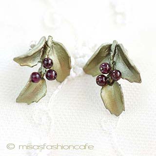 （画像用） マイケルミショー ピアス 天然石ガーネットのヒイラギ