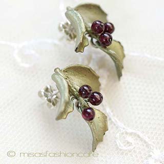 （画像用） マイケルミショー ピアス 天然石ガーネットのヒイラギ