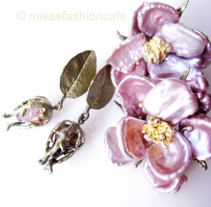 （画像用） Michaud ピアス 真珠・ケシパールのローズ