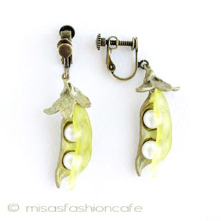 （画像用） ピアス　または　クリップ 真珠　さやえんどう豆