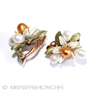 （画像用） マイケルミショー　真珠 オレンジの花　イヤリング