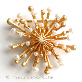 （画像用） マイケルミショー ブローチ 24Kgp　真珠　菊の花　