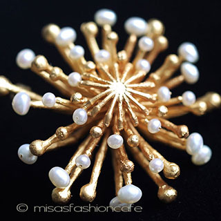 （画像用） マイケルミショー ブローチ 24Kgp　真珠　菊の花　